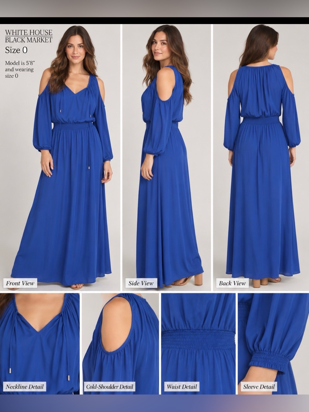 White House Black Market Blue Cold-Shoulder Maxi Dress